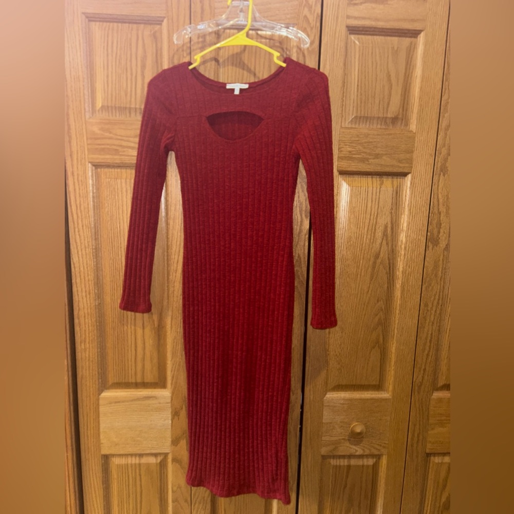 Charlotte Russe Dark Red Ribbed Bodycon Midi Dress